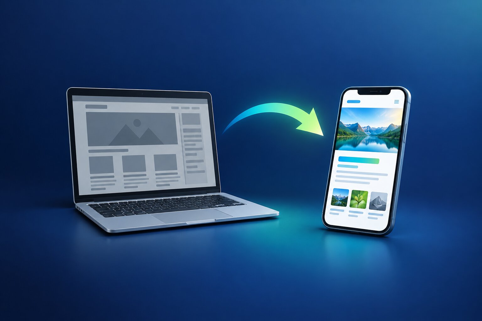 senales-renovar-pagina-web-empresa Renovar la página web de tu empresa: portátil con una web antigua junto a un móvil con la versión renovada